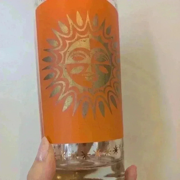 Vintage Celestial Sun Atomic 24K Gold Jeanette  Highball Glasses MCM - Picture 4 of 11